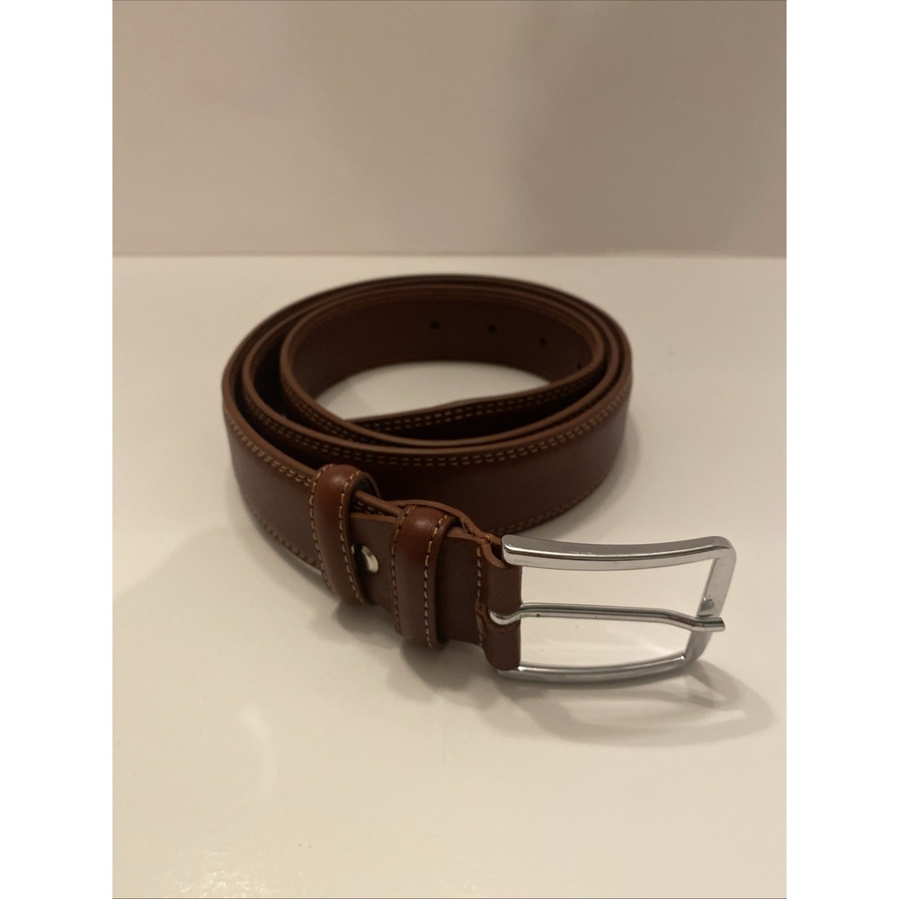 Unbranded Men's Italian Leather 110/125 Brown Leather Silver Buckle